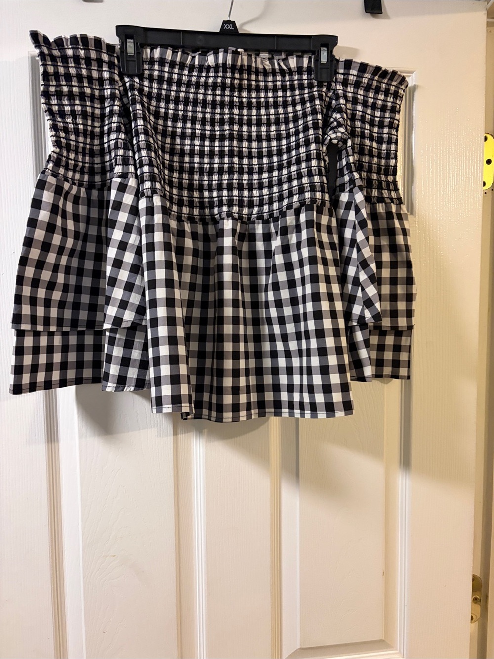 Smocked Black & White Gingham shirt (blouse)